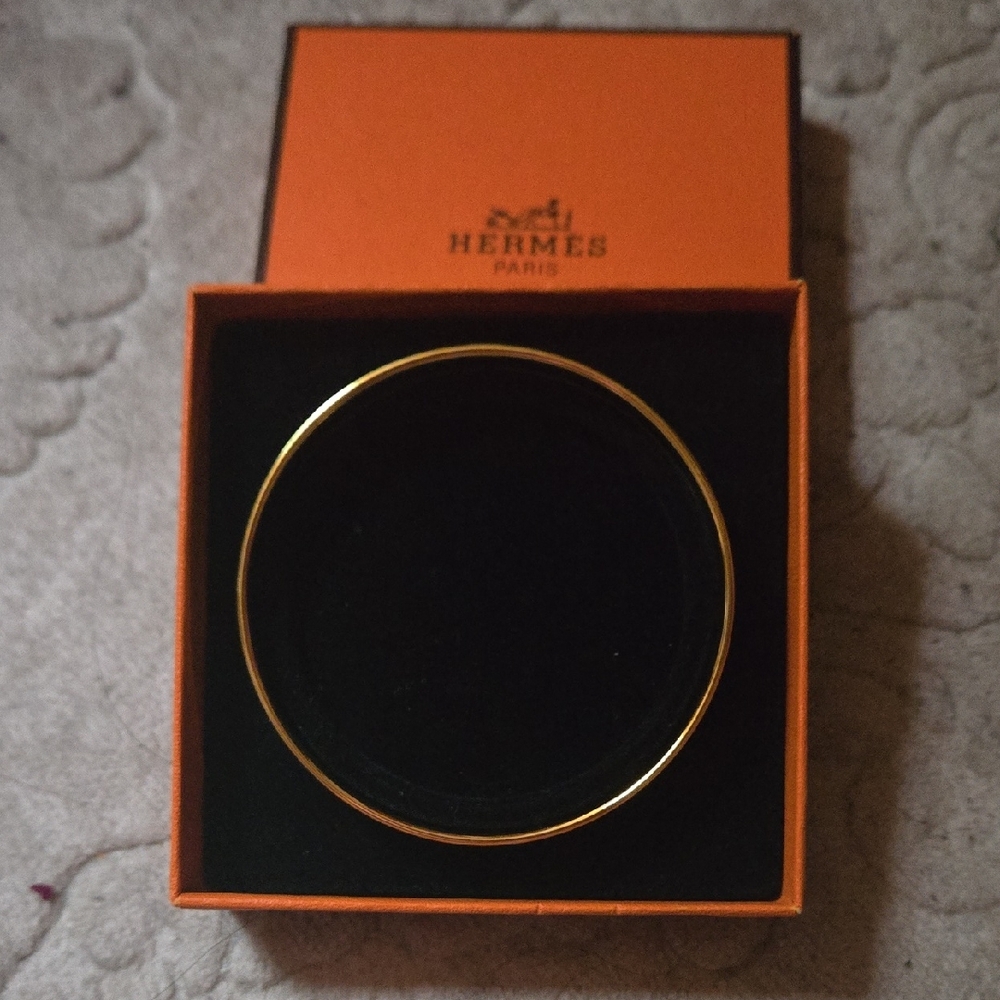 Hermes Enamel/Gold Bangle Bracelet